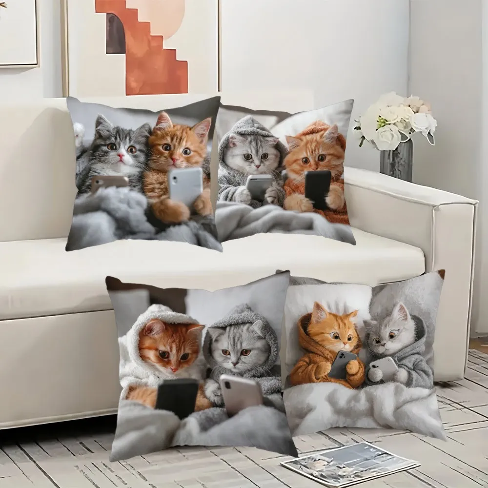 

Набор из 4 наволочек с милым котом, мягкие декоративные наволочки на молнии для декора гостиной и дивана