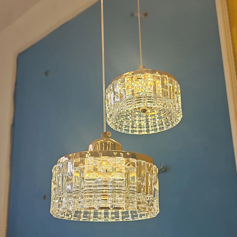 French Acrylic Ccrystal Dining Room Bedroom bedside Long-line Pendant Light Ceiling Lamp Corridor Passage Lamp Atmosphere Lamp
