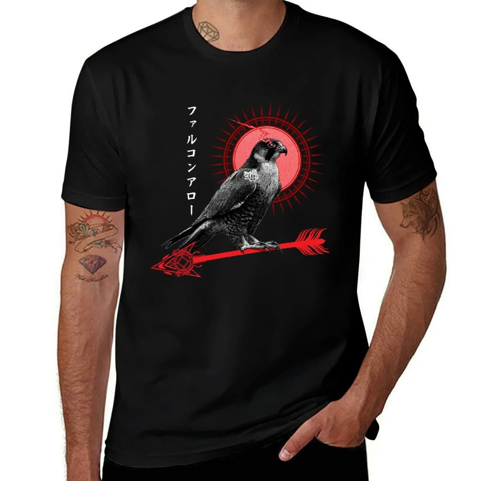 The Falcon Sits in Reverence T-Shirt Vintage Print Crew Neck Tee