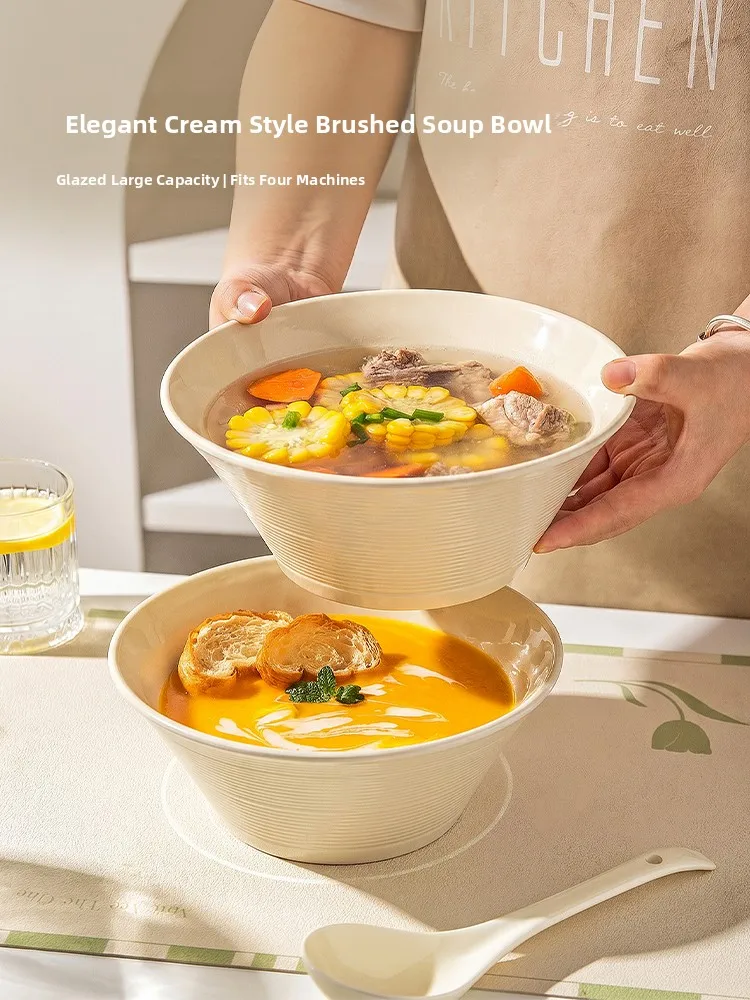 Modern Housewife Underglaze Color Soup Bowl Large Size Noodle Soup Bowl Ceramic Dishwasher Safe Microwave Safe Pure Color