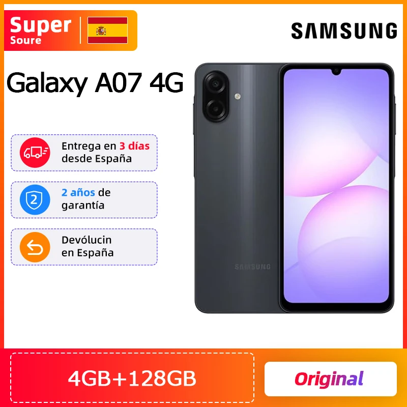 Samsung Galaxy A07 4G Versión Global, Teléfono Inteligente 4G, Pantalla de 6.7 Pulgadas y 90Hz, Cámara Principal de 50MP, Batería de 5000mAh, Android, 4GB 128GB