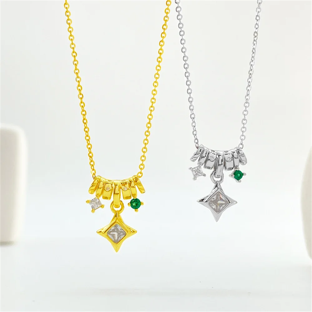 

Korean S925 Silver Necklace, Colored Zircon-Inlaid Pendant, High-End, Women's Collar Silver Jewelry