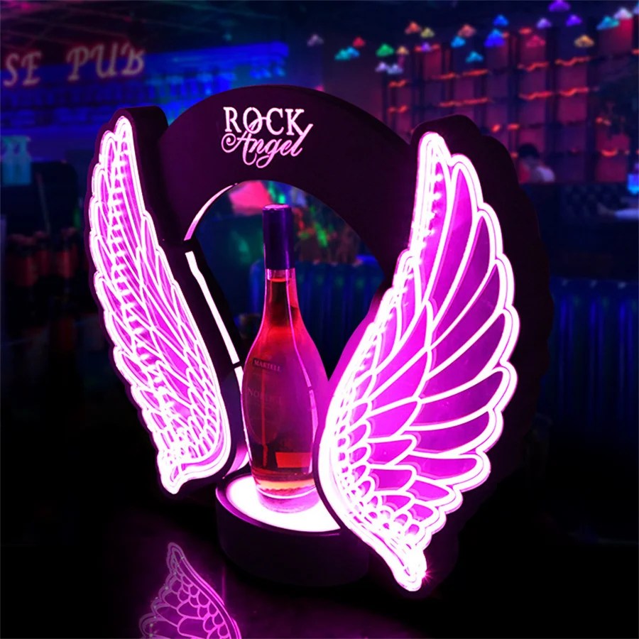 Imagem -03 - Personalizado Led Angel Wings Vinho Champagne Garrafa Apresentador Recarregável Cerveja Apresentador Display Stand para Bar Decor