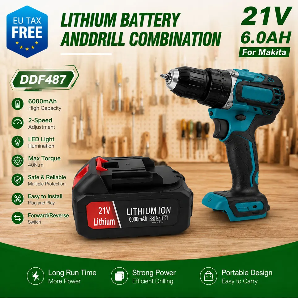 Image of 21V 6,0Ah Hochleistungs-Lithium-Ionen-Ersatzakku EU-Lager Lokale Lieferung Geeignet für Makita BL1830 BL1860B Akku-Elektrowerkzeuge