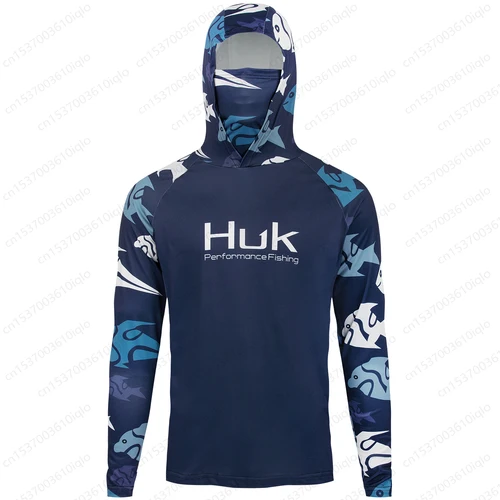 HUK UPF 50+ Camisas de pesca con capucha de manga larga, sudaderas de secado rápido, camisetas de pesca transpirables con protección UV para hombres
