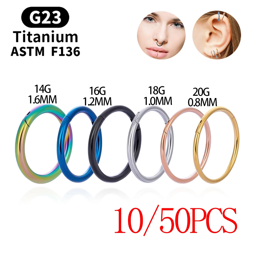 Round G23 Titanium Piercing Brincos para Mulheres, Aros do Anel do Nariz, Septo Clicker, Cartilagem da Orelha, Tragus Body Jewelry, Atacado, 10 pcs,