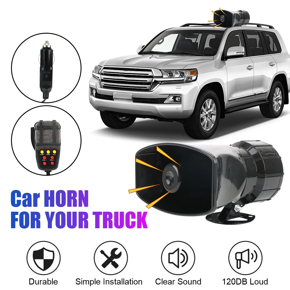 Police Siren Air Horn Speaker Car Warning Alarm Megaphone 120DB Loud 12V 100W Multi-tone & Claxon Horn Car Horn