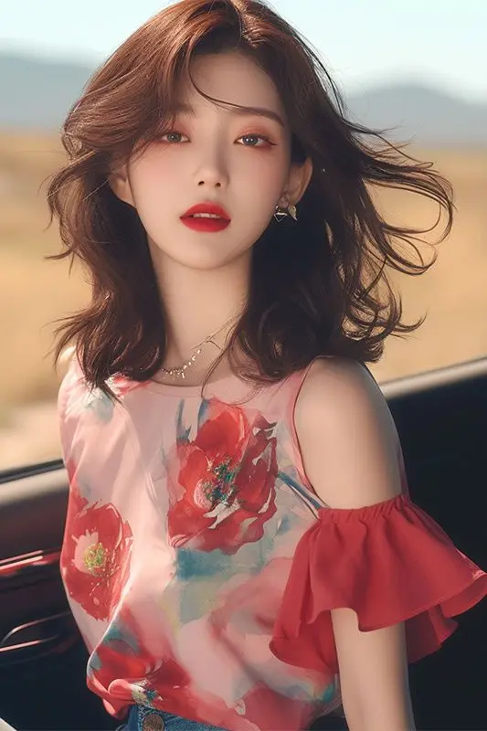 

Summer French Light Fashioned Chic Tops Light Luxury Red Printed Shirt