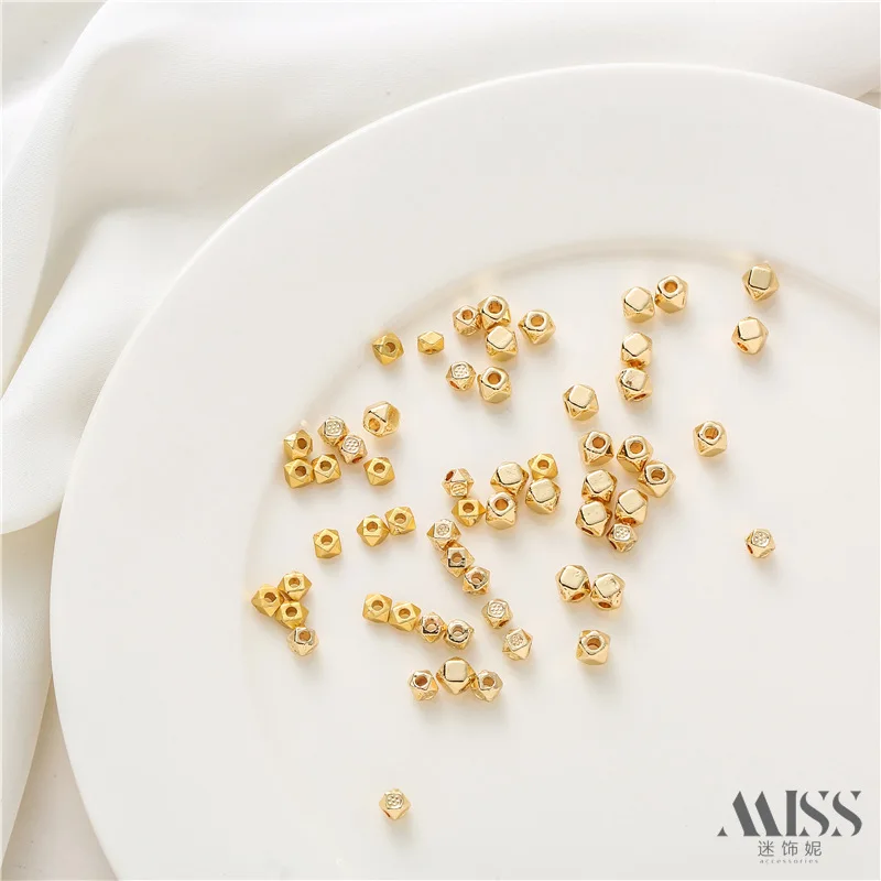 

14K Gold Plated Color Retention Geometric Cut Cube Ancient Gold Polygon Spacer Beads for DIY Jewelry Accessories