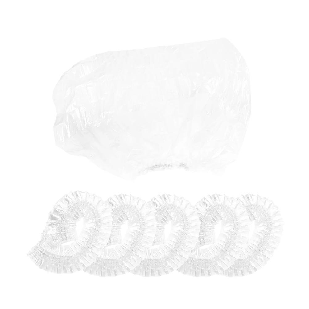 

100pcs Waterproof Shower Cap Durable Safe Protect Hair Bathroom Accessories Salon Elastic PE Lightweight Portable Hair Cap