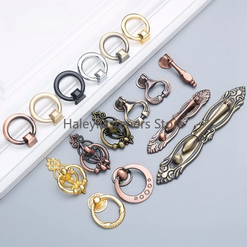 Creative Small Wardrobe Handle Jewelry Boxes Antique Drop Ring Pulls Kitchen Cabinets Drawer Handle Furniture Hardware