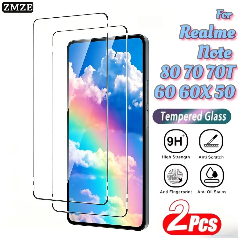 

2 упаковки защитной пленки из закаленного стекла высокой четкости для Realme Note 70T 60X, подходит для серии Realme Note 50, 60, 70, 80