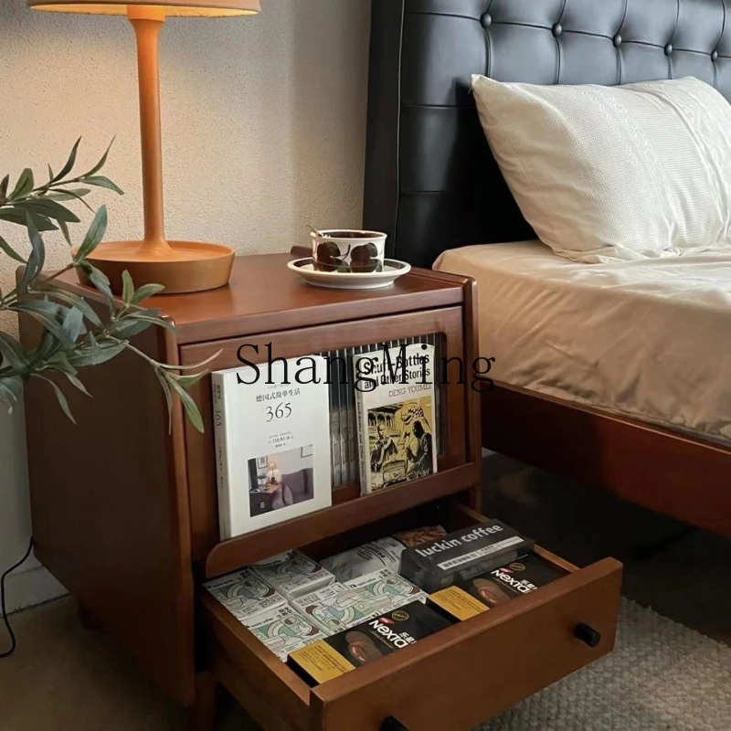 

ZYY retro all-solid wood bedside table simple household small apartment storage ultra-narrow locker