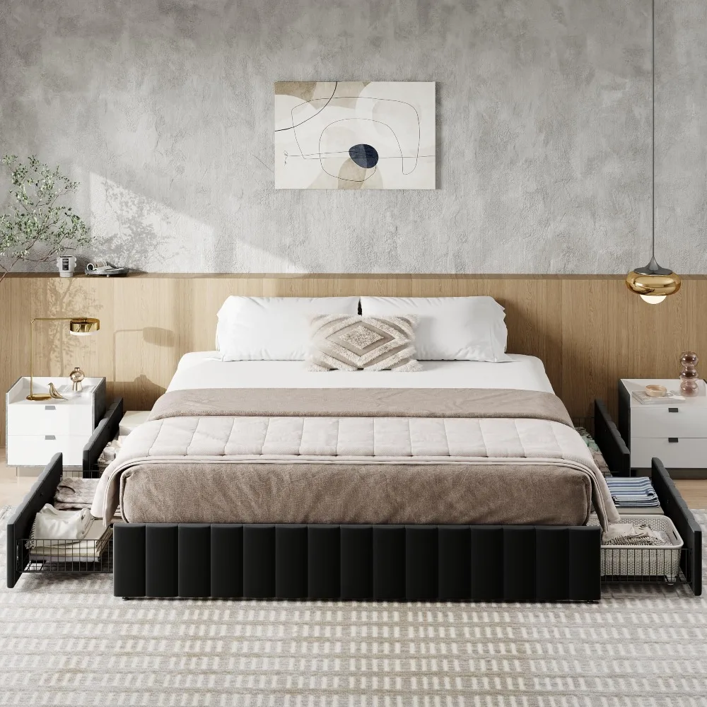 King-Size-Plattformbettgestell – King Size Bed Frame With Storage Drawers Bewertung und Preis