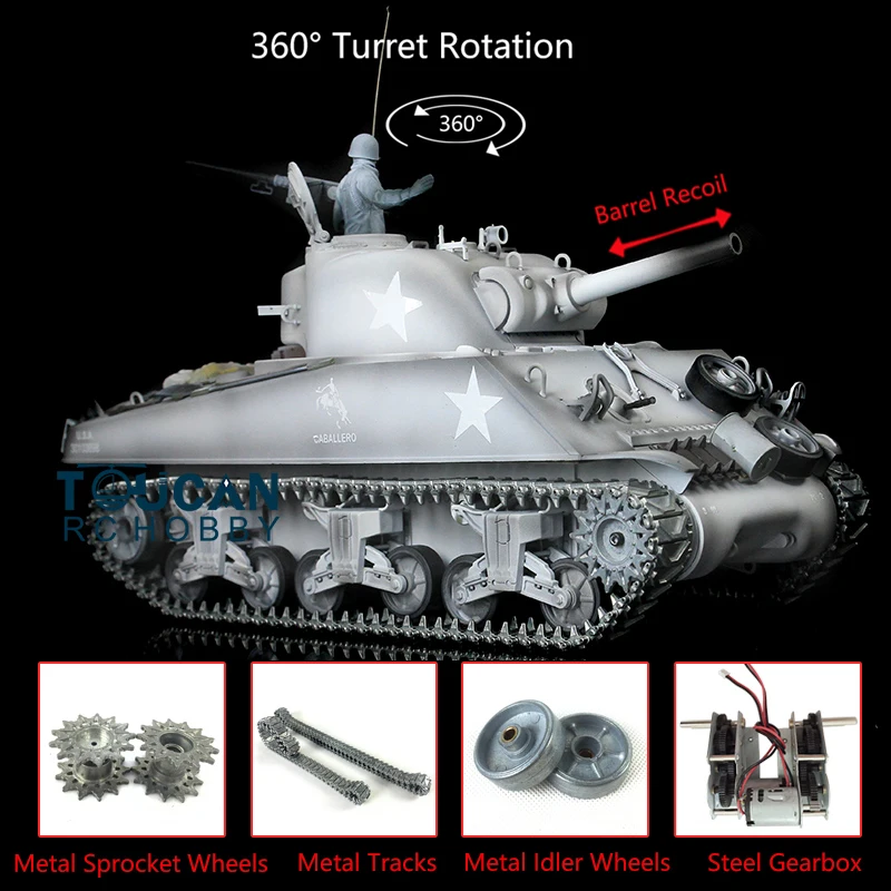 HENG LONG – jouets pour enfants, 1/16 neige 7.0 M4A3 Sherman RTR RC Tank 3898 tourelle à 360 ° canon recul TH17697-SMT4