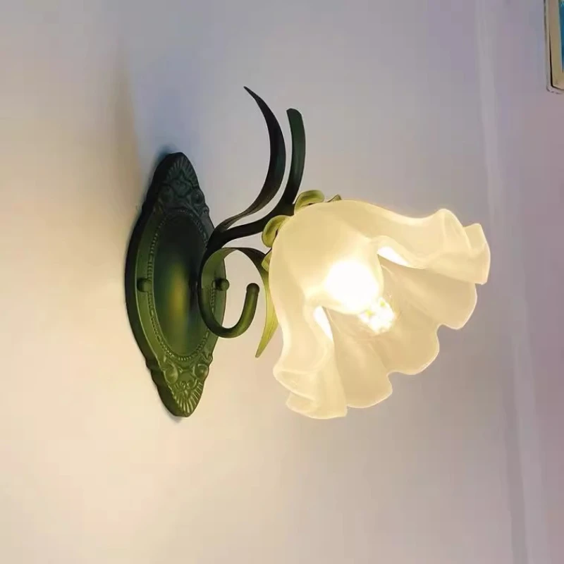 

French style Wall Lamps originality Rural style flowers Wall Light Bedroom Bedside Table Study Restaurant Cafe Home Decor Lamps