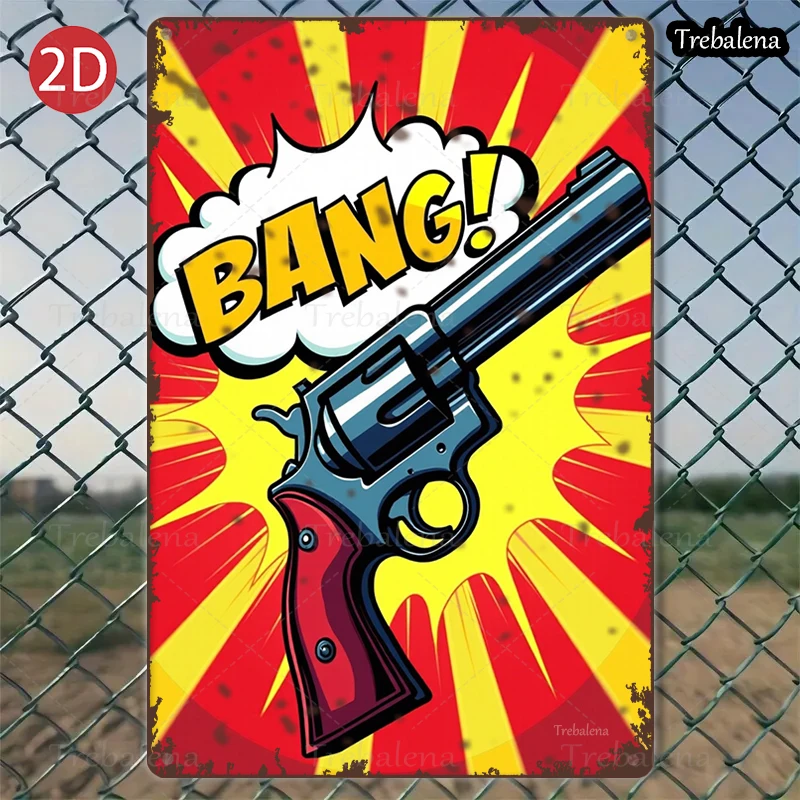 

1 шт. 2D плоский 8*12 дюймов металлический знак Bang Gun в стиле комиксов металлический знак художественный декор
