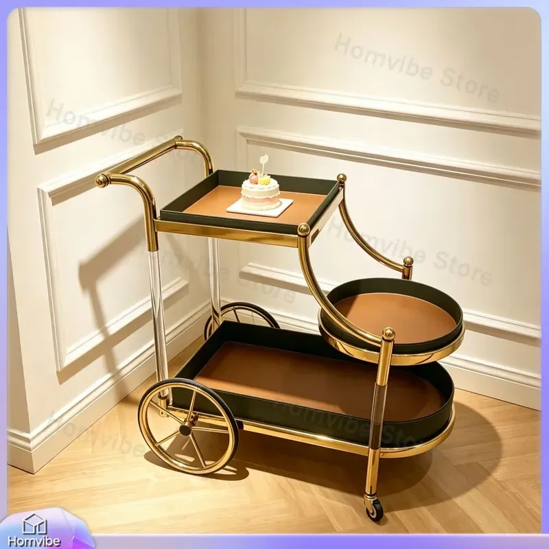 Commercial Mobile Food Service Cart Hotel Restaurant Wine Trolley European Style Snack Delivery Truck KTV Bar Beverage