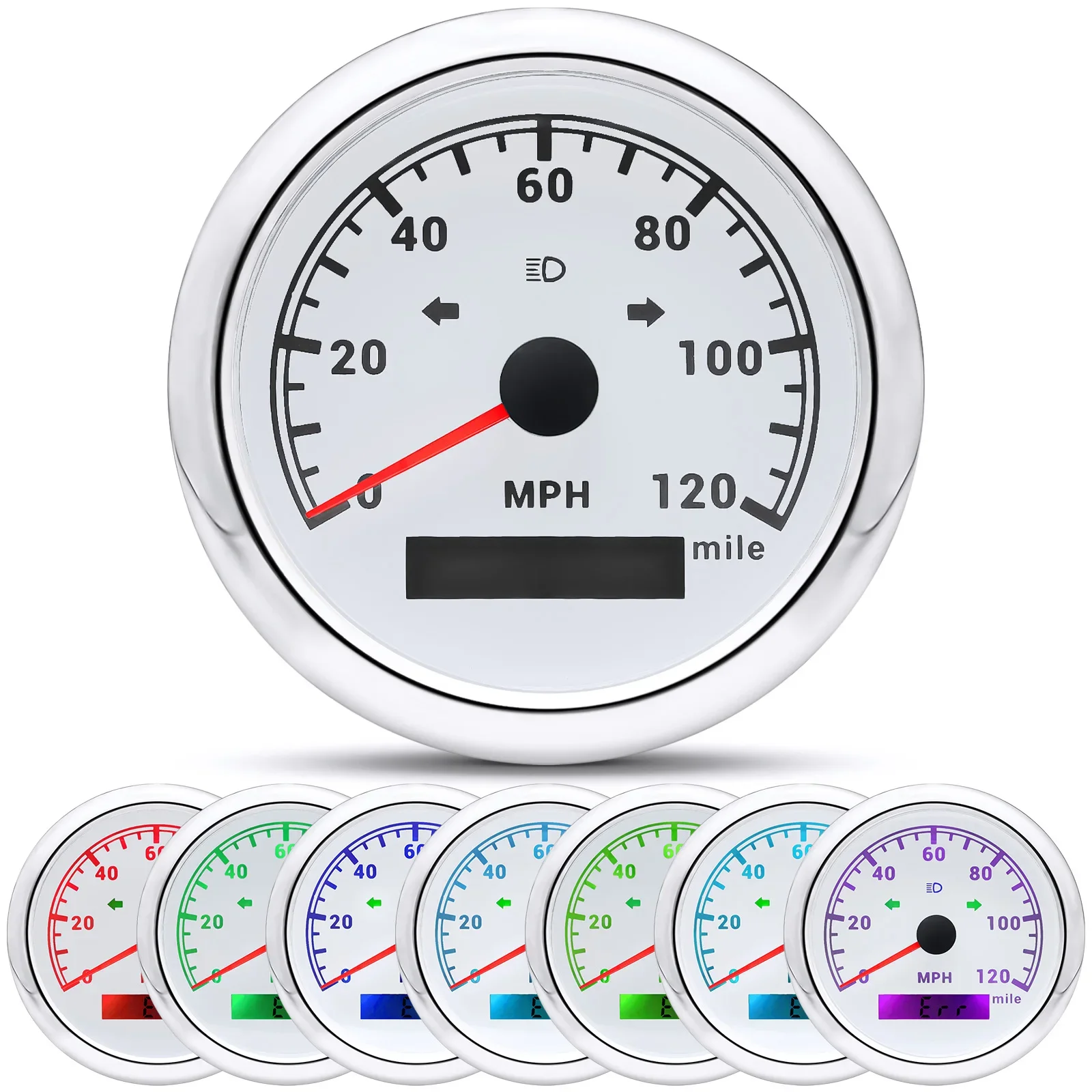 0-120MPH 0-200MPH Waterproof  Speed Gauge 85MM GPS Speedometer LCD Display with 7 Colors Backlight for Marine Boat Car Truck