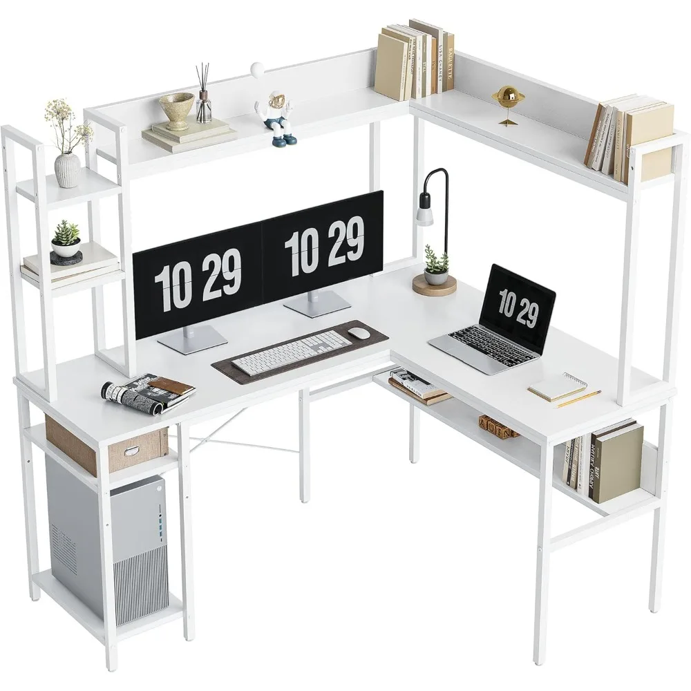 

L Shaped Gaming Desk with Hutch, 60" Corner Computer Desk with Storage Shelves, Large Home Office Desk with Bookshelf, Space-Sa
