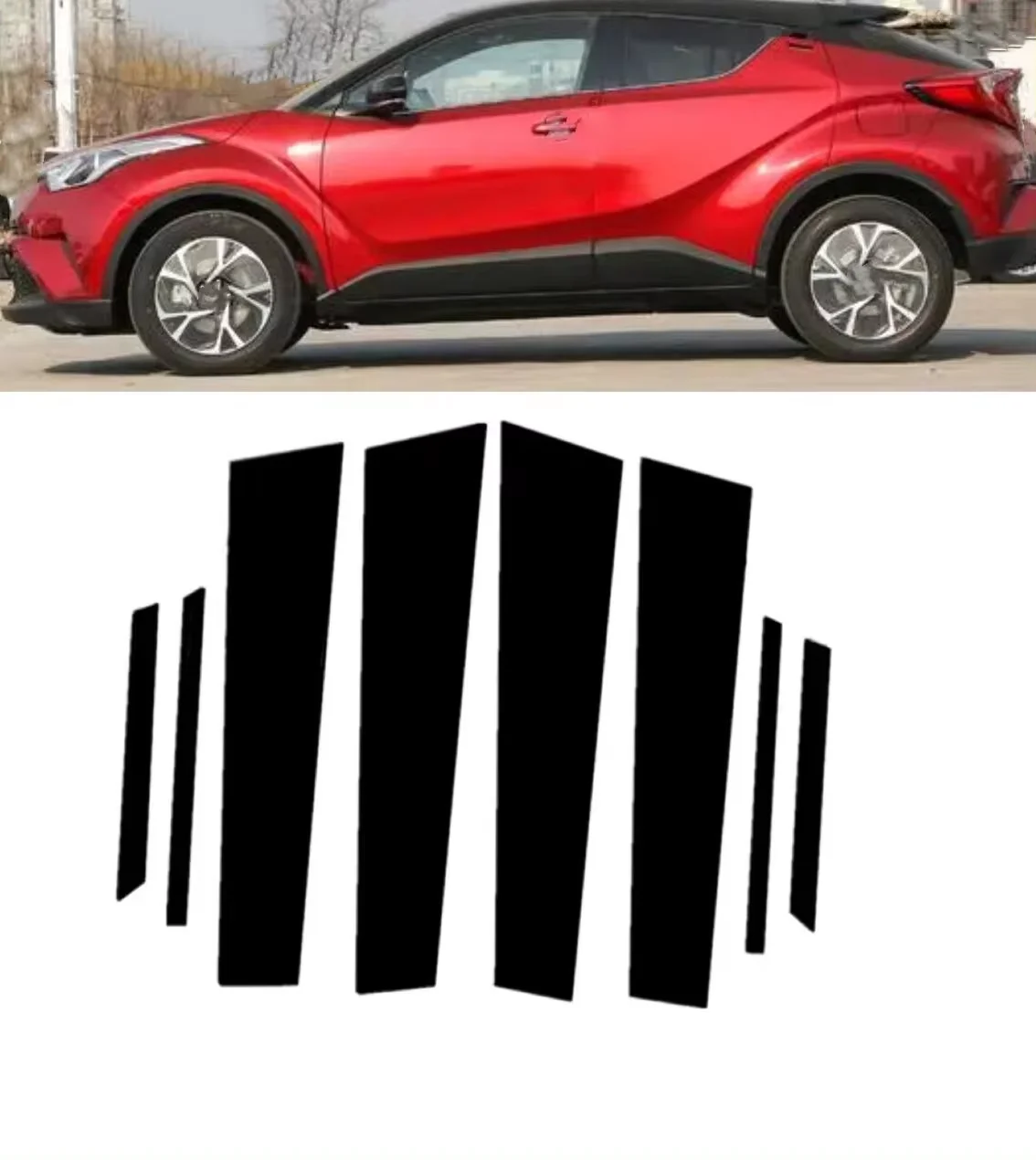 

Glossy Black Pillar Posts Fit For Toyota C-HR 2018 2019 2020 2021 2022 Door Side Window Decorativer Sticker Cover Accessories