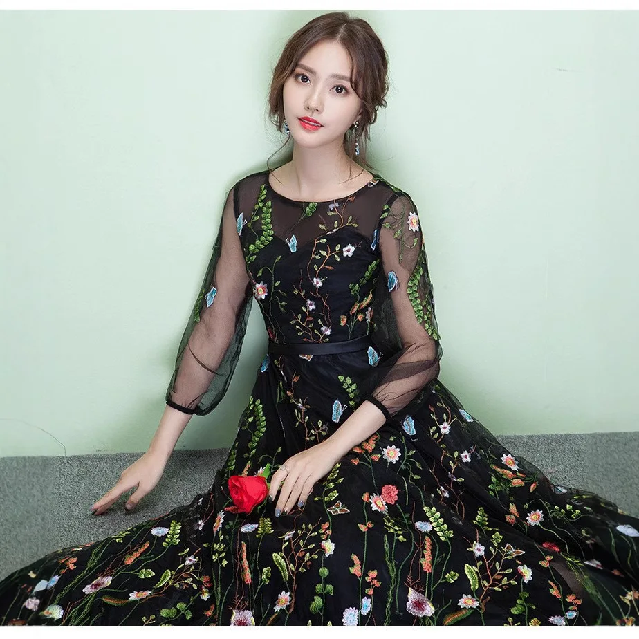 A8138 Belle ragazze donne vestono dolce memoria pavimento lunghezza abito da laurea maniche o-collo abiti da festa per abito da sposa