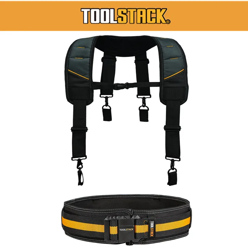 Cinturón de trabajo TOOLSTACK de 2 piezas y correa para el hombro, correa de construcción pesada, duradero, combinado con cinturón de herramientas de suspensión rápida para exteriores
