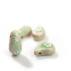 2pcs Handmade Retro Craftsmanship Ice Cracked Ceramic Flower Beads Porcelain Accessories Jewelry Making Necklace DIY TCZ120