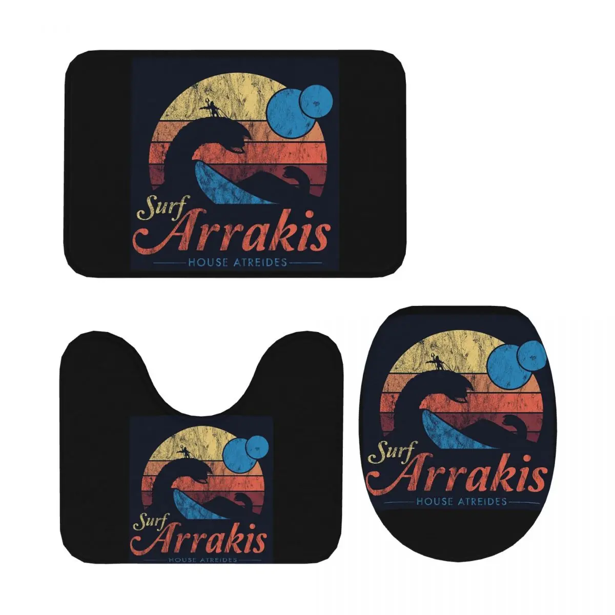 

Visit Arrakis Distressed Surf Dune Sci Fi 3-х шт. Коврик для ванной комнаты Набор крышек унитаза Домашний декор Нескользящий ковер Напольный коврик