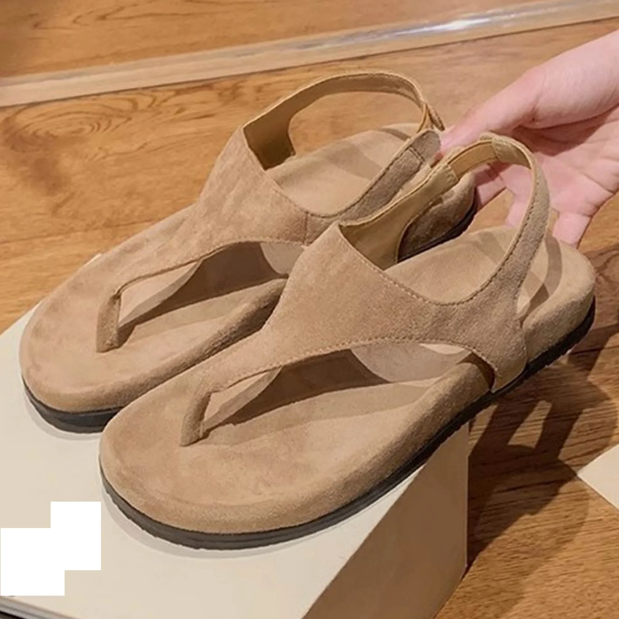 Aneikeh Retro Round Clip Toe Flats Heels Women Slippers Outdoor Casual Sandals 2025 New Summer Flip Flops Ladies Shoes