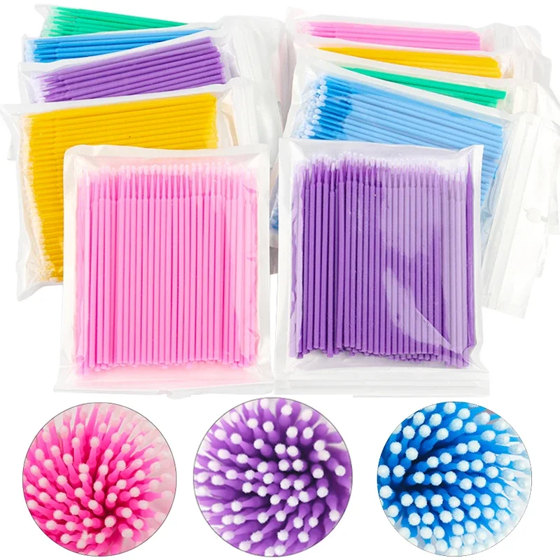 100 pçs escova de limpeza de cílios extensão lash micro cotonete cílios individuais microbrush beleza maquiagem limpo removedor ferramentas