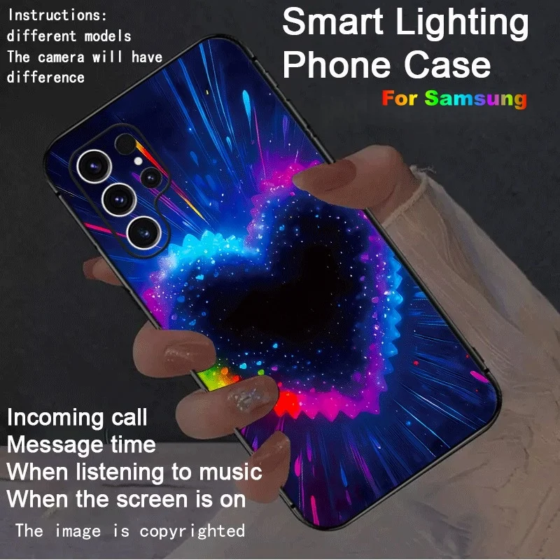 

Colorful Starry Love Heart Luminous Phone Case For Samsung S26 S25 S24 S23 Ultra S22 Plus Zfold 5 6 7 Temper Glass LED back Case