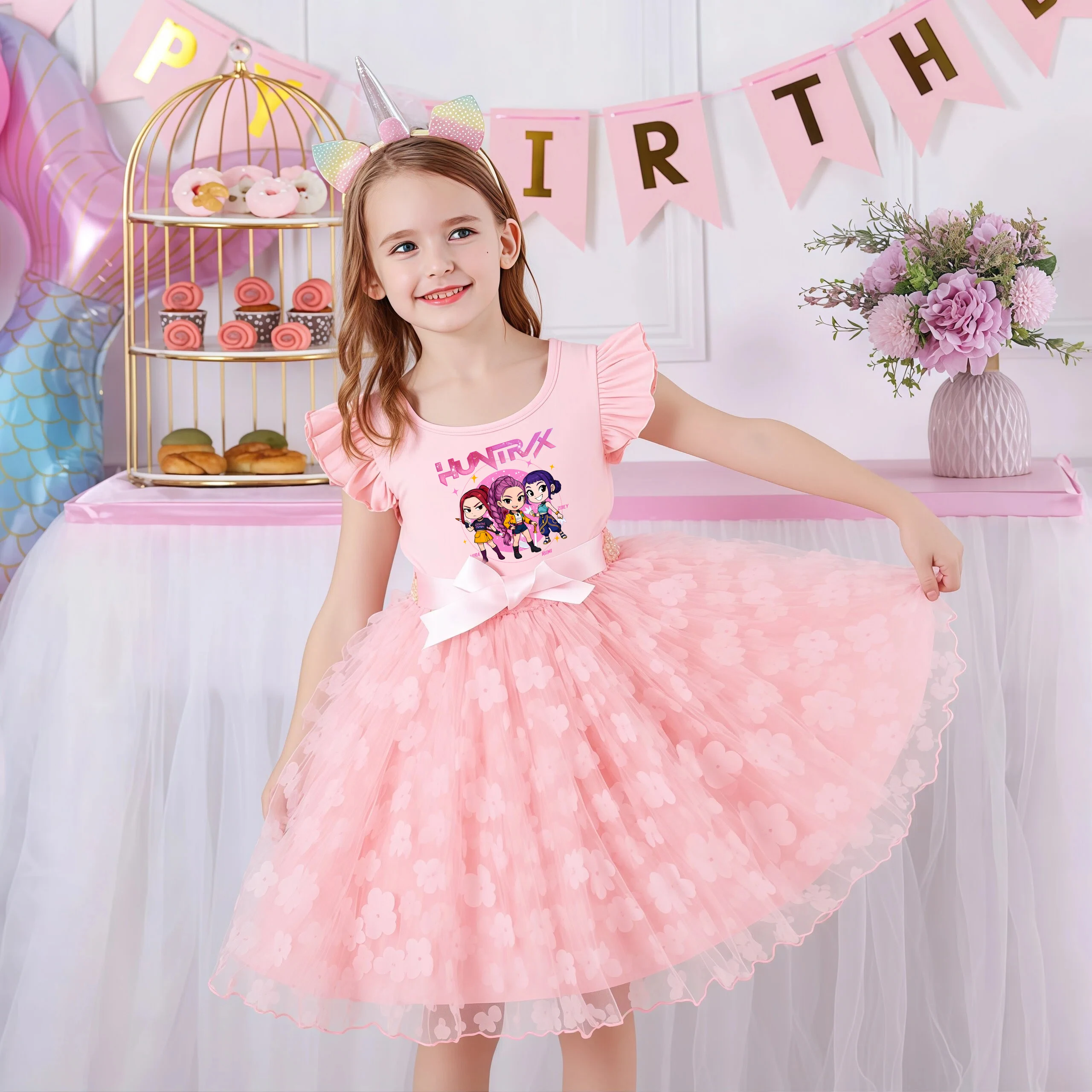 K-Pop Hunters Zoey Mira Rumi Summer Dress for Girls 2-6Y Bow Tutu Butterfly Kid's Princess Dress Elegant Wedding Party Dress