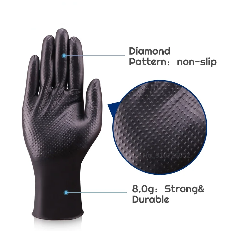 Extra Thick Black Nitrile Diamond Pattern Gloves Non-slip Work Car Repair Disposable Industrial Auto Repair Oil-proof Gloves