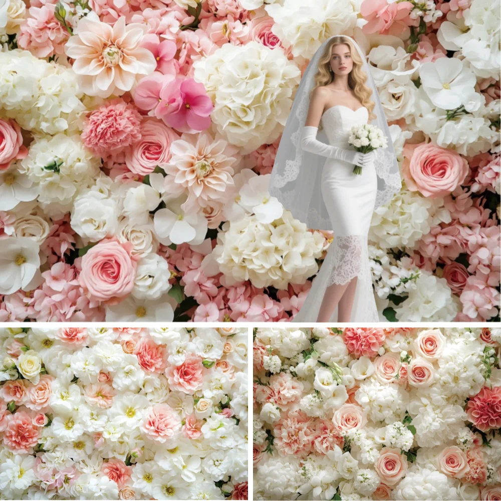 

Romantic Floral Wedding Scene Photography Backdrop Flower Wall Elegant Bridal Portraits Ceremony Decor Background Photo Studio