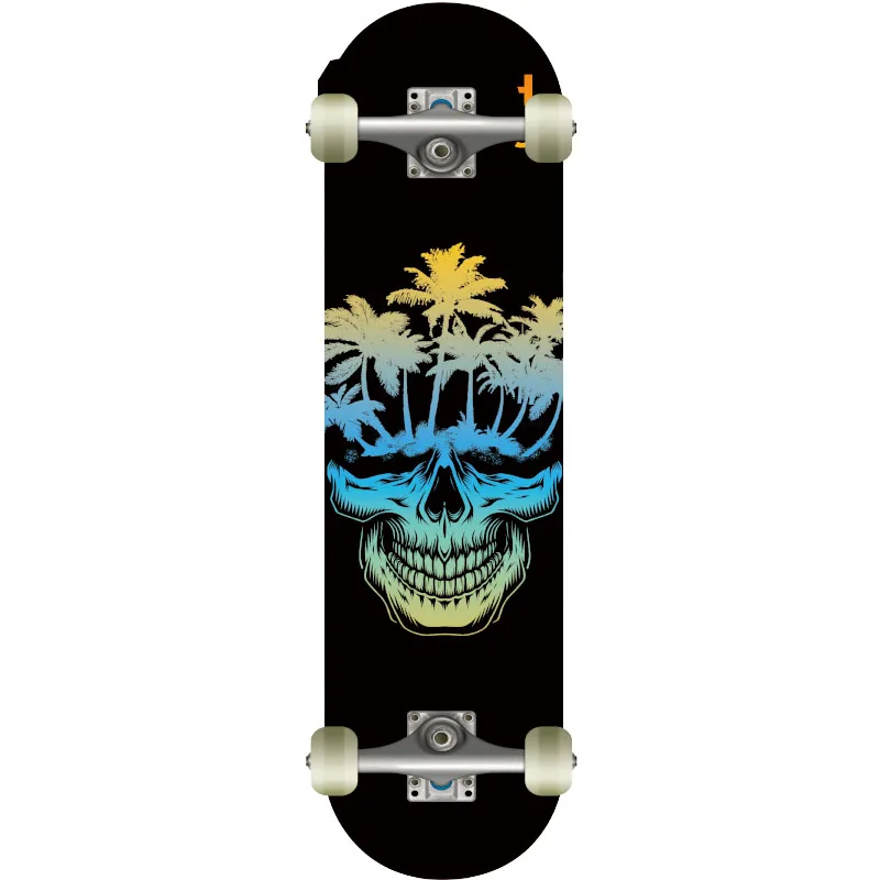 31.5*8.25Inch Russian Maple Complete Double Upturned Skateboard with Fashionable Skull Pattern Street Sports