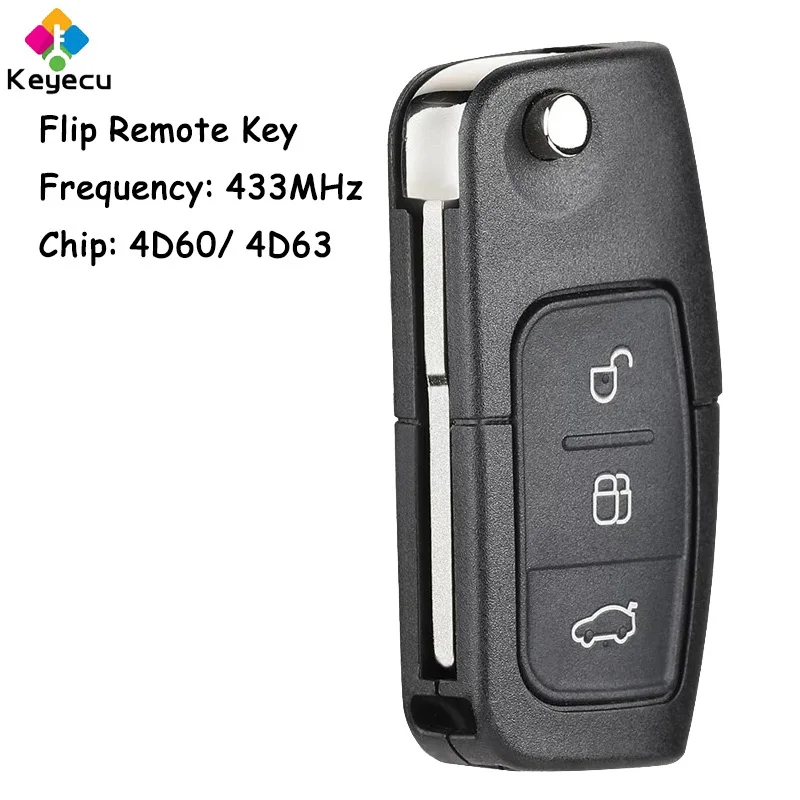 

KEYECU Flip Remote Control Car Key With 3 Buttons 433MHz 4D60/ 4D63 Chip Fob for Ford Focus Mondeo C-Max S-Max Galaxy Fiesta