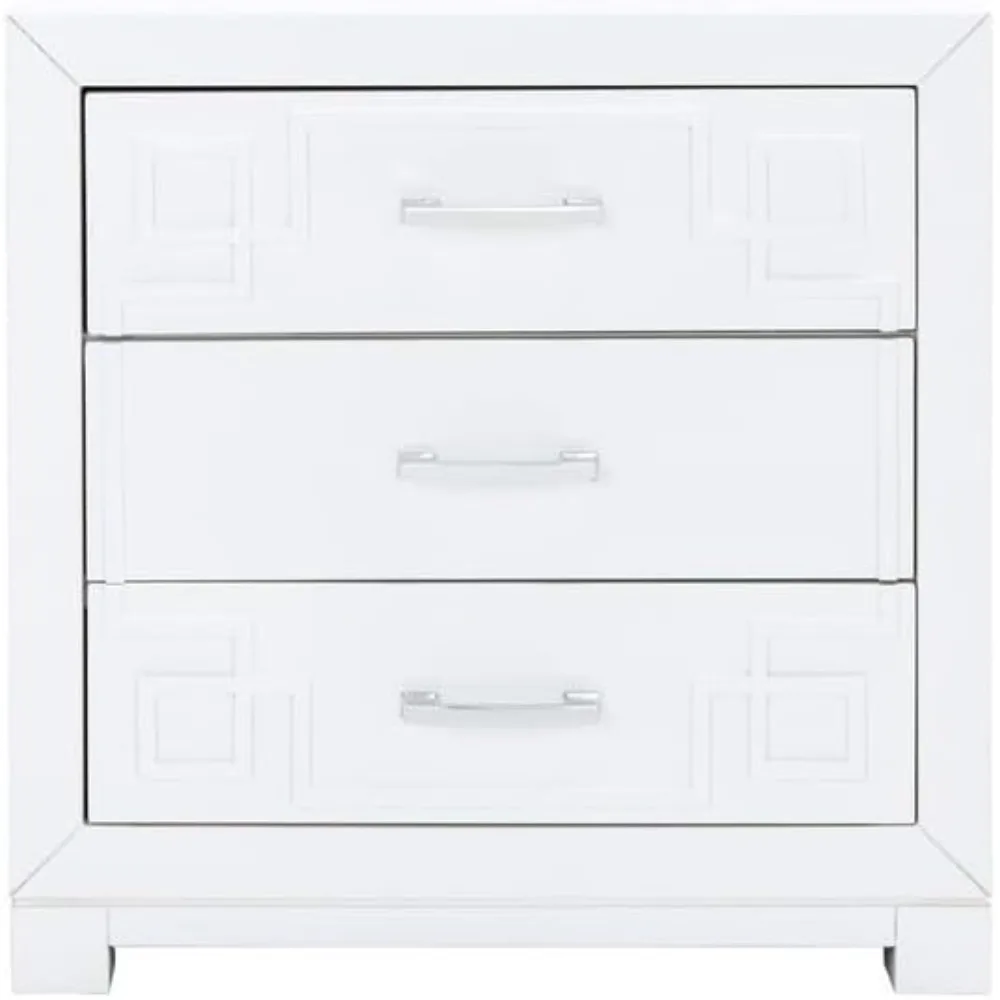 

white and silver greek key 3-drawer nightstand for home by raina