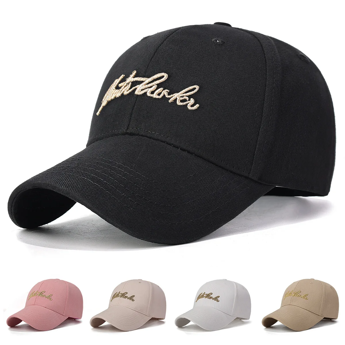 

New Washed Cotton Hard-Top Four-Season Baseball Cap With Gold Thread Embroidery, Lightweight And Comfortable Sun Hat, Unisex