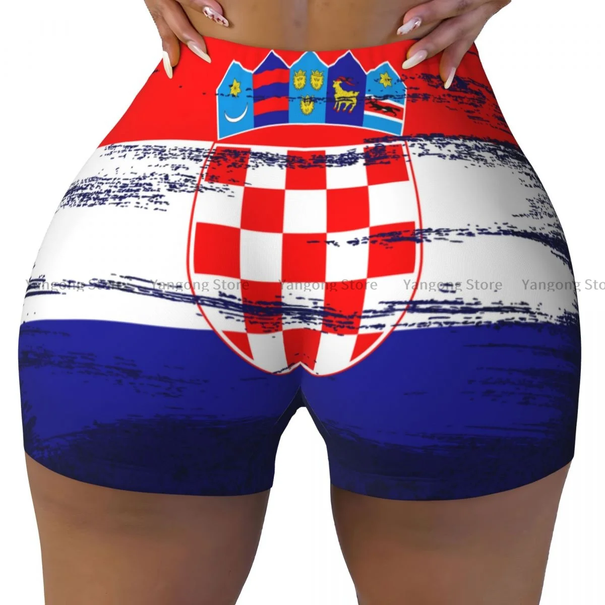 

Push Up Short Elasticity Scrunch Butt Flag Of Croatia Grunge Running Shorts Sports Shorts Womens Clothes Gym