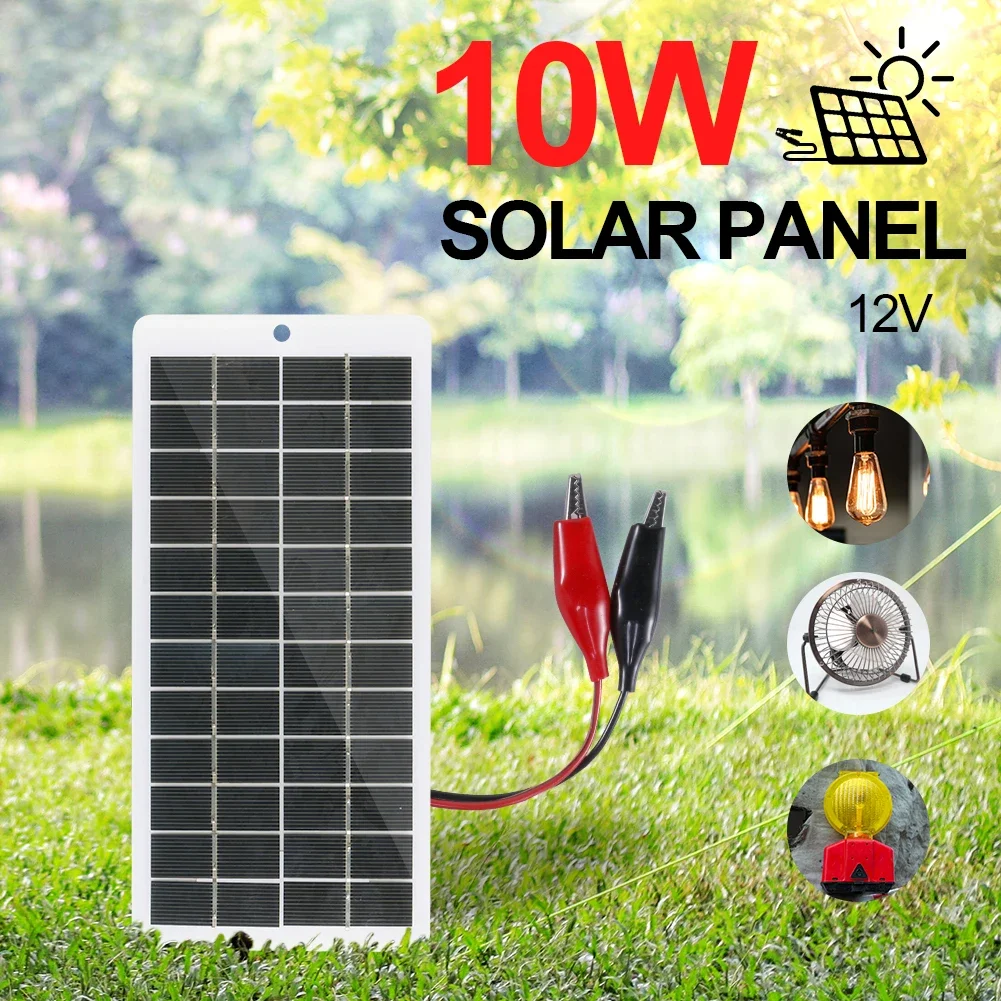 10W Battery Charger with Carabiner 12V Solar Battery Charger Polysilicon Solar Charger Plate Portable for Outdoor Lamp Pump