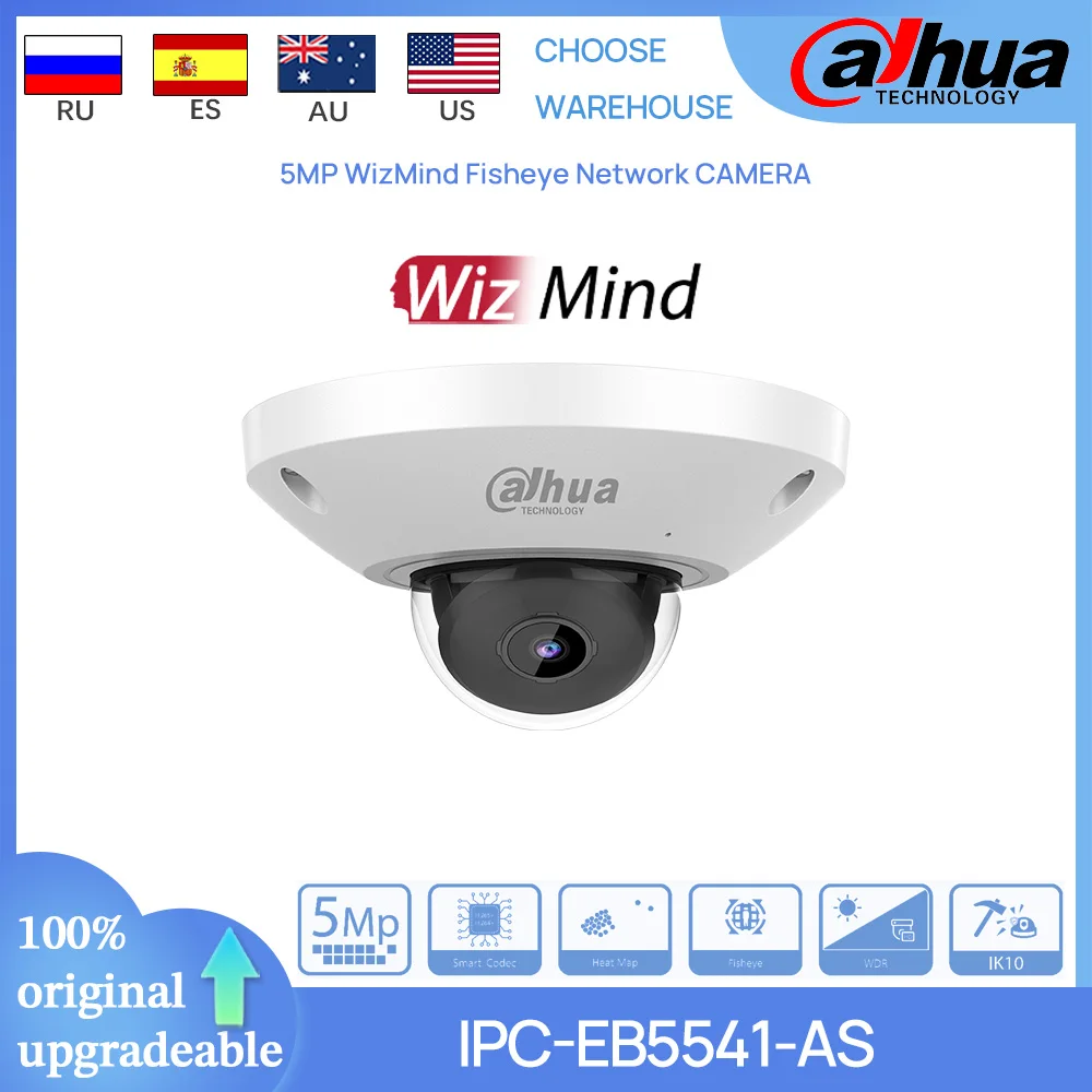 

Dahua Original IPC-EB5541-AS 5MP POE WizMind Fisheye Network CAMERA Heat Map Tripwire intrusion Built-in Mic Alarm I/O IP67&IK10