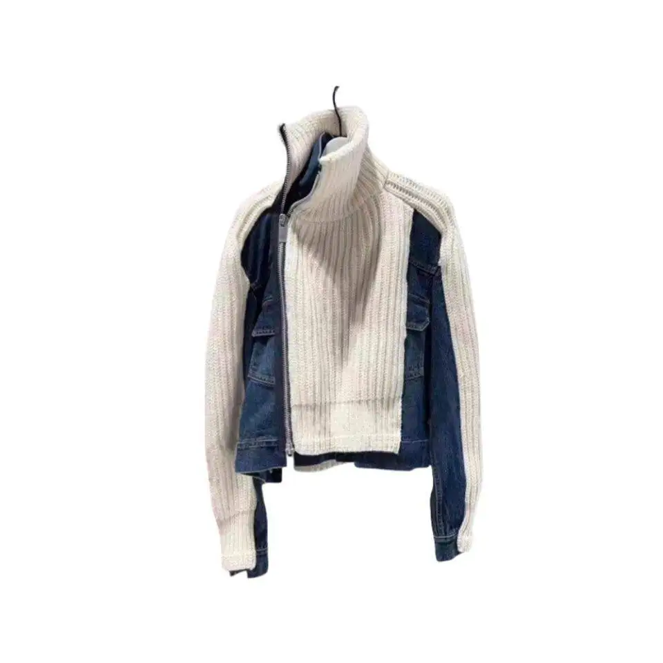 SAC SS26 Farbiger Revers-Langarm-Strickpullover mit Reißverschluss und Denim-Jacke