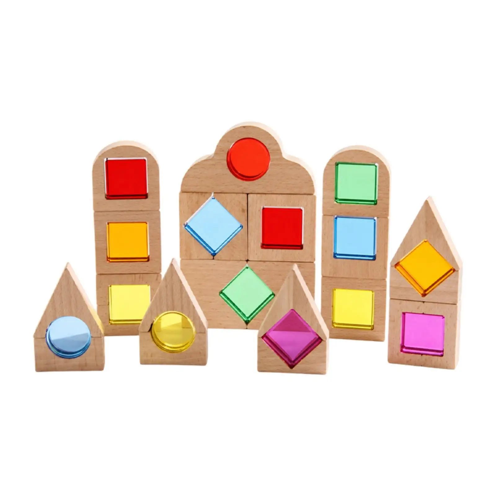 40 Pieces Wooden Building Blocks with Acrylic Open-Ended Toy Safe for Daycare