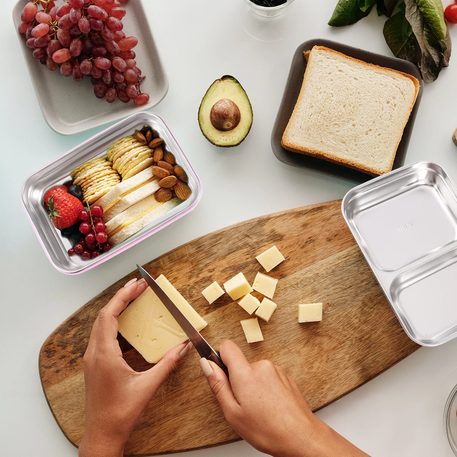 

1Set Thermal Lunch Box High Quality Plastic Stainless Steel Food Carrier Divided for Work School Outdoor