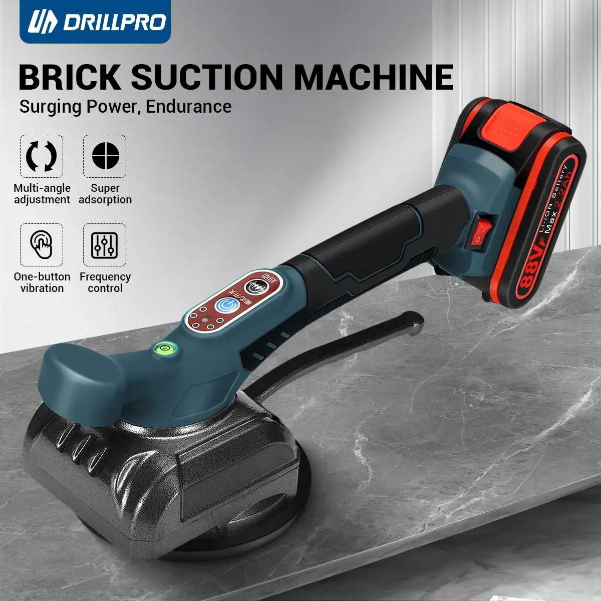 Drillpro 12000RPM Tile Tiling Machine Wall Floor Tiles Laying Vibrating Tool with 120*120cm Suction Cup with 2pcs Batteries