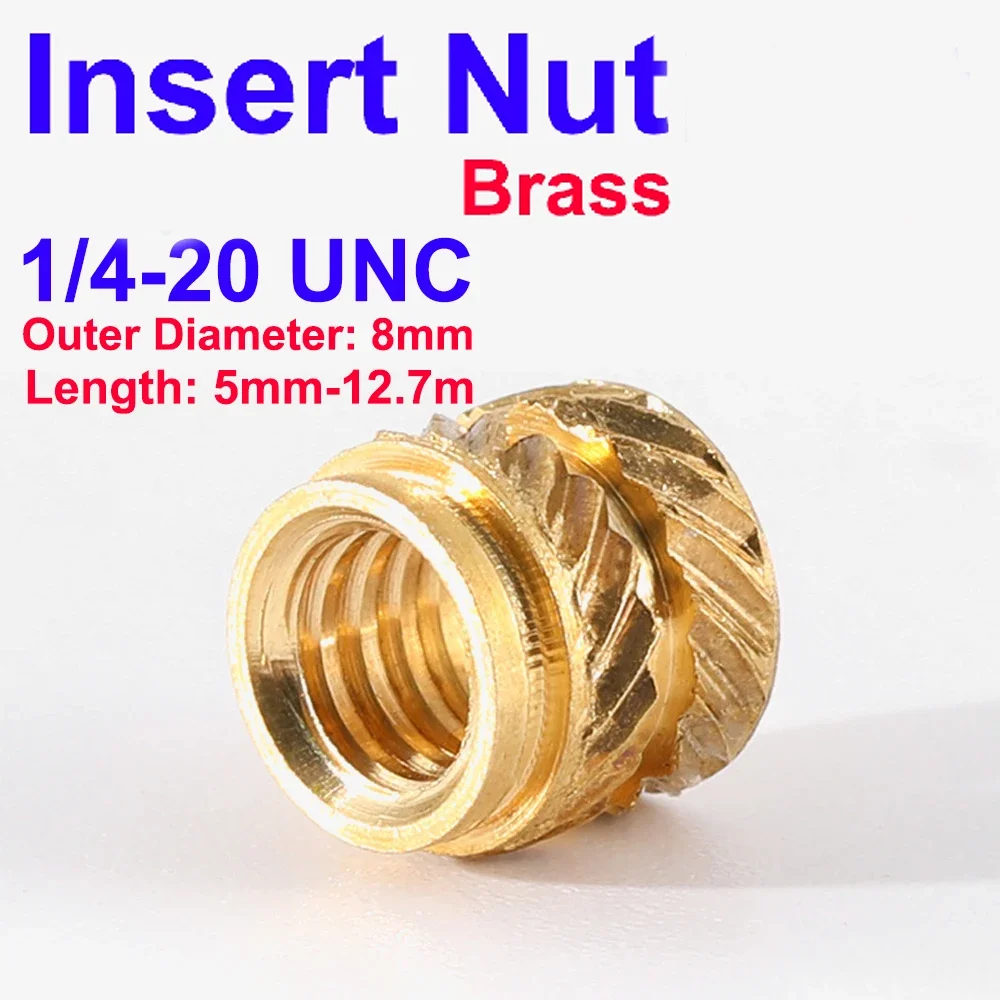 

Brass Insert Nuts 1/4-20 UNC Hot Melt Knurled Thread Heat Injection Molding Embedment Copper Nuts For 3D Printer