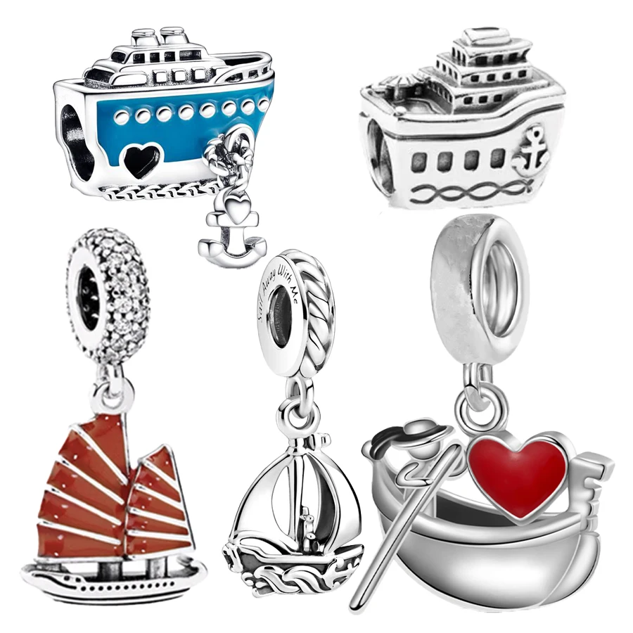 

Hot Ship Sailboat Gondola Dangle Charm Bead DIY Jewelry Gift forWomen Fit Original 925 Sterling Silver Bracelet Necklace