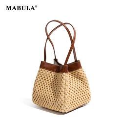 MABULA Straw Bucket Bag Handmade Beach Travel Handbag Shoulder Bag Crossbody Bag Bohemia 2024 Summer Large Pocket Shopping Purse