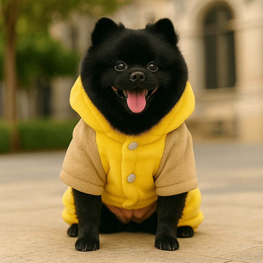 

Puppy Onesie Windproof Dog Fleece Hoodies Cartoon Bee Design Dog Four-Legged Clothes Warm Comfortable Winter Pet Clothes Outdoor